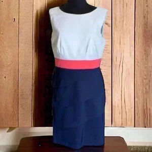 Connected Apparel Orange, White, and Navy Lined Sleeveless Dress Size 10 Petite